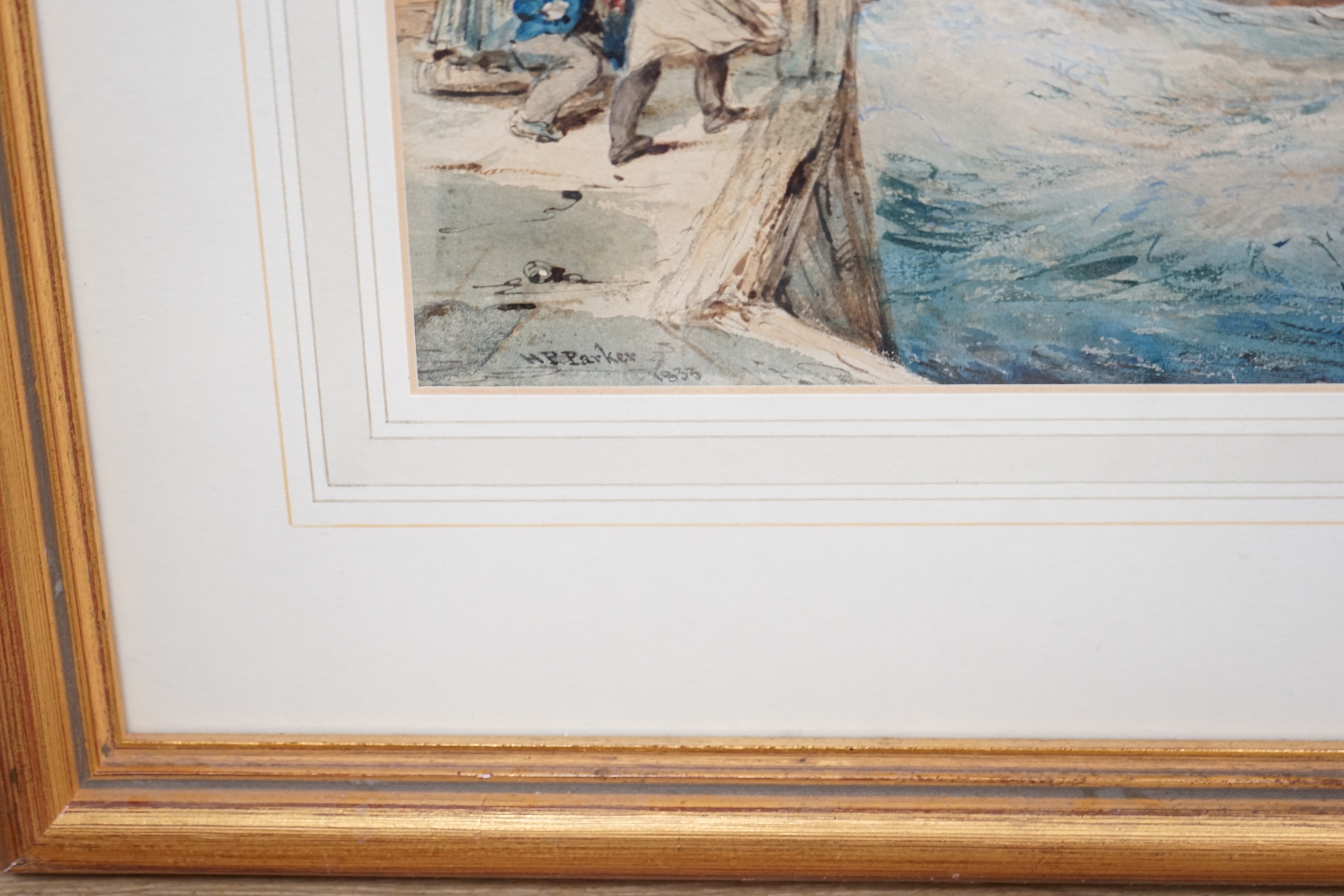 Henry Perlee Parker (1795-1873), watercolour, Coastal scene with fishing boat, signed and dated 1833, 23 x 30cm